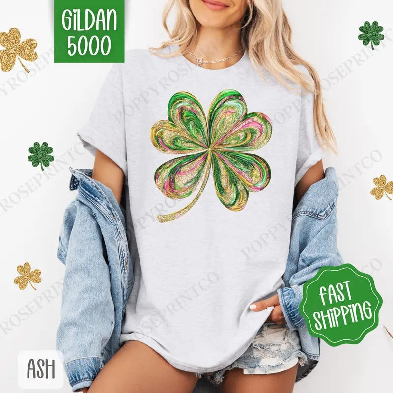 Painted Clover Shirt Gildan, St Patrick's Day Women's Tee, Cute Women's Tshirt Plus Sizes Hoodie, Sweatshirt | ZylaModa.com