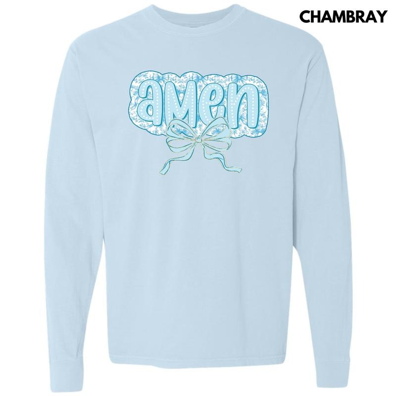 Pastel Blue Amen Long Sleeve Comfort Colors T-Shirt 'NLB' Hoodie, Sweatshirt | ZylaModa.com