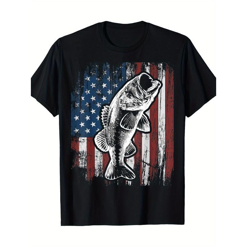 Patriotic American Flag Bass Father's Day Gift Men's T-shirt -100%cotton Made in USA Hoodie, Sweatshirt | ZylaModa.com