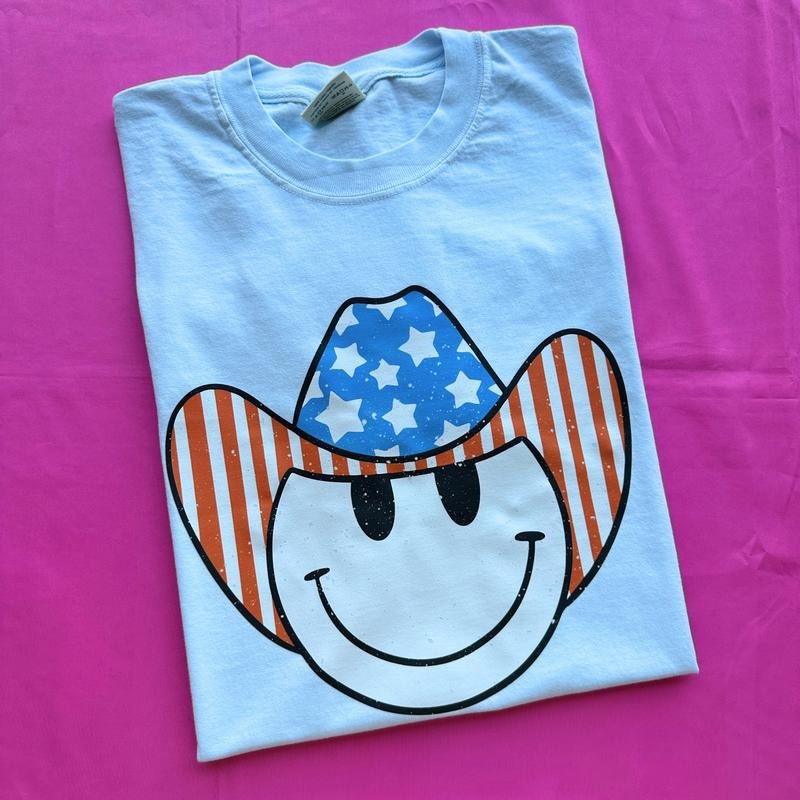 Patriotic Cowboy Happy Face Comfort Colors T-Shirt Hoodie, Sweatshirt | ZylaModa.com
