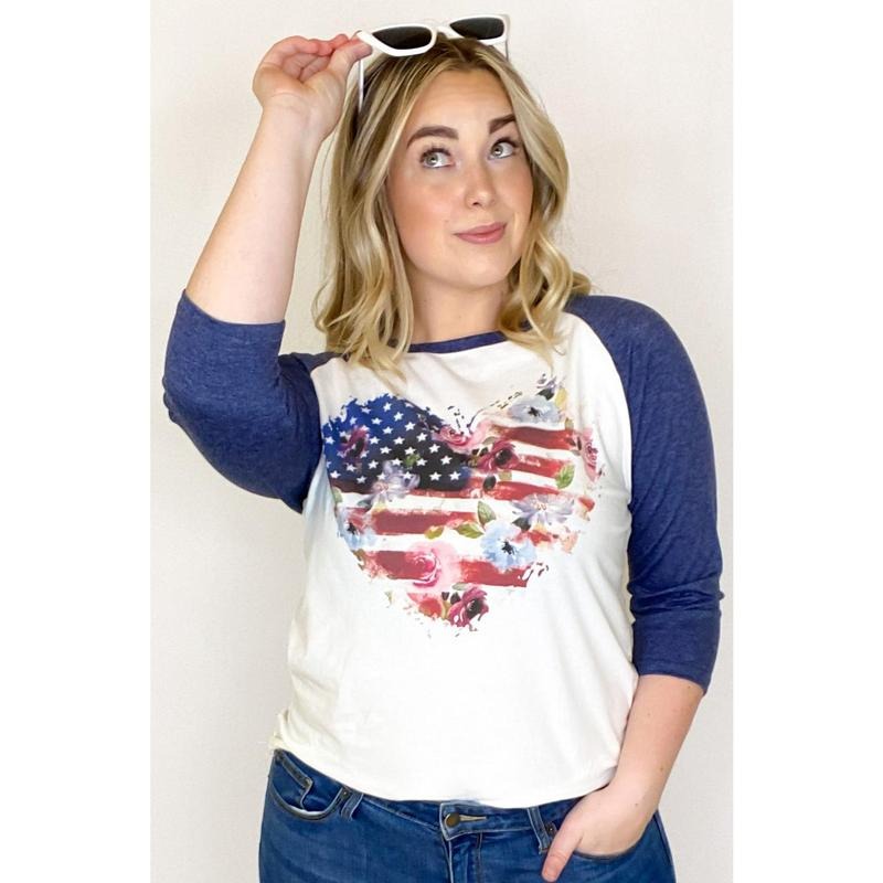 Patriotic Floral Heart Raglan T-Shirts, Hoodie, Sweatshirt | ZylaModa.com