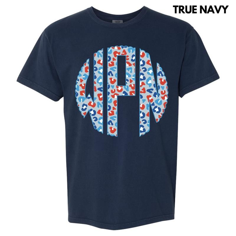 Patriotic Leopard Monogram Comfort Colors T-Shirt 'NLB' Hoodie, Sweatshirt | ZylaModa.com