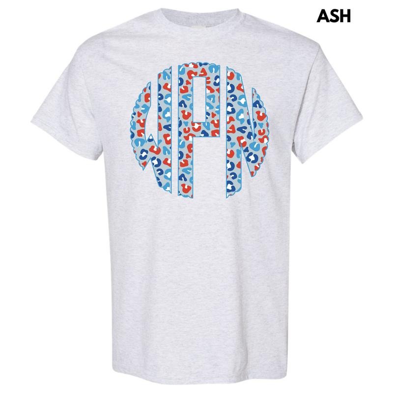 Patriotic Leopard Monogram Gildan Short Sleeve T-Shirt 'NLB' Hoodie, Sweatshirt | ZylaModa.com
