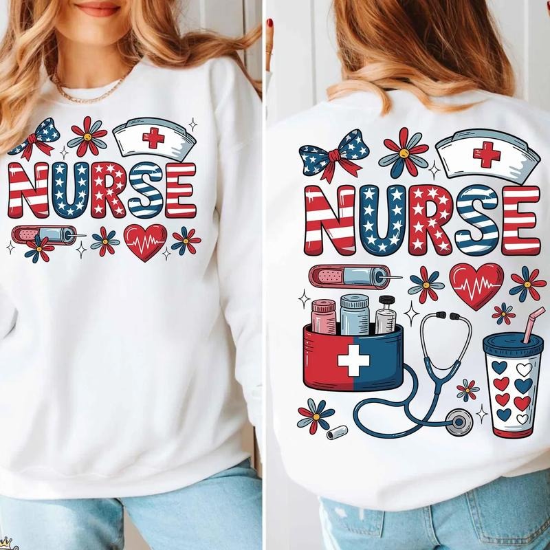 Patriotic Nurse Shirt, 4th of July Sublimation Design, Red White Blue Nurse Life Printable Medical Art Shirt, Nursing...