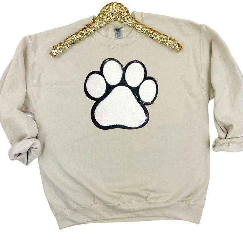 Paw Chenille Sequin Patch Sweatshirt -- SAND T-Shirts, Hoodie | ZylaModa.com