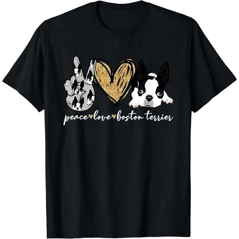 Peace, Love & Boston Terriers: Dog Mom's Delight T-Shirt Hoodie, Sweatshirt | ZylaModa.com