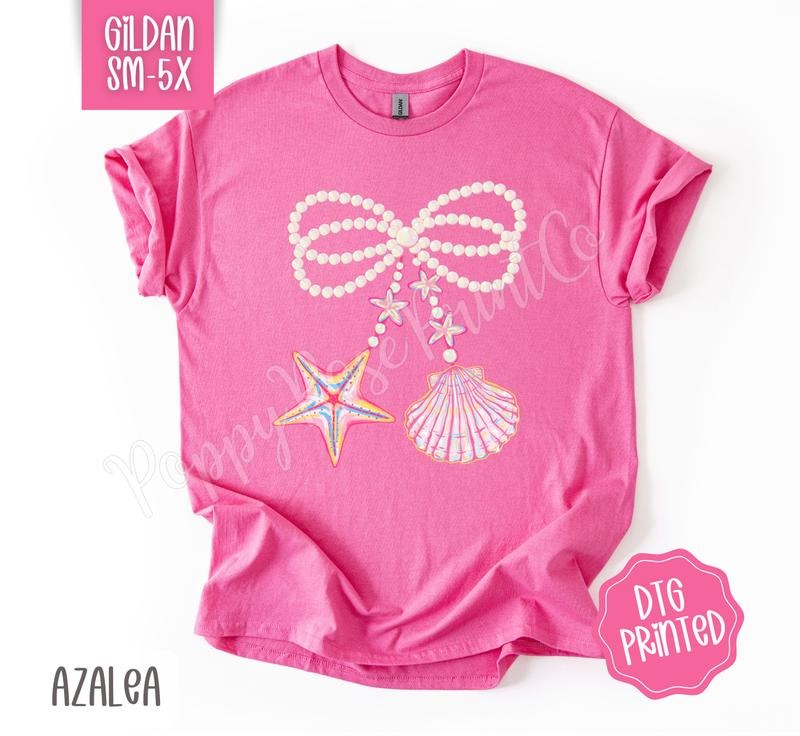 Pearl Shell Bow Gildan Tshirt, Cute Summer Shirt, Girly Beach Tee Hoodie, Sweatshirt | ZylaModa.com