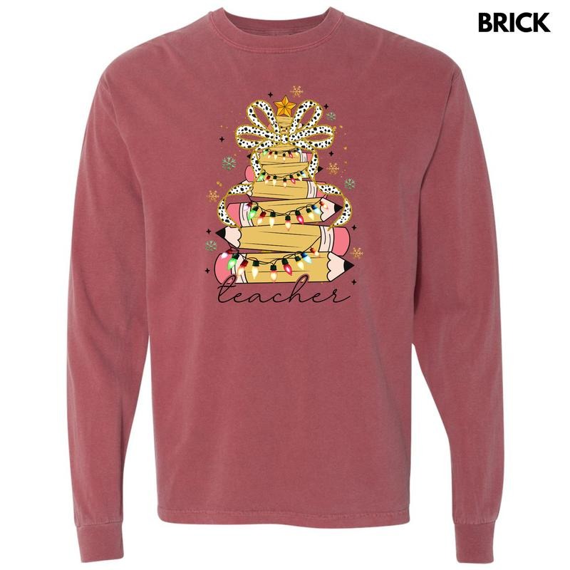 Pencil Teacher Tree Long Sleeve Comfort Colors T-Shirt 'NLB' Hoodie, Sweatshirt | ZylaModa.com