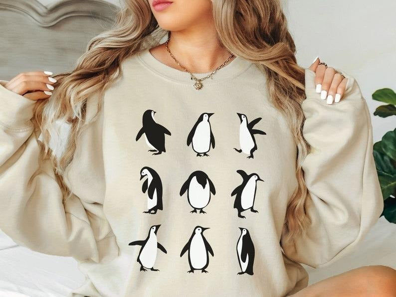 Penguins Minimalist Crewneck Sweatshirt, Penguin Lover Tee, Funny Penguin Sweater, Cute Penguin Gift Hoodie | ZylaModa.com