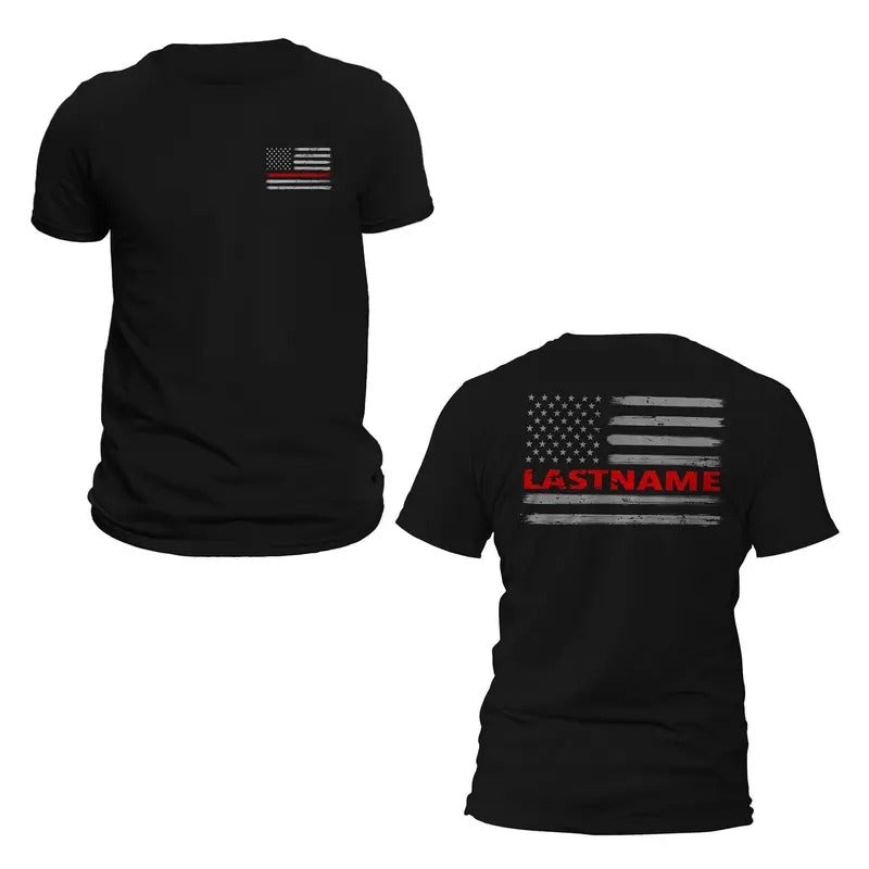 Personalized Firefighter Thin Red Line Flag T-Shirt for Men - Classic Soft Cotton, DTG Printed