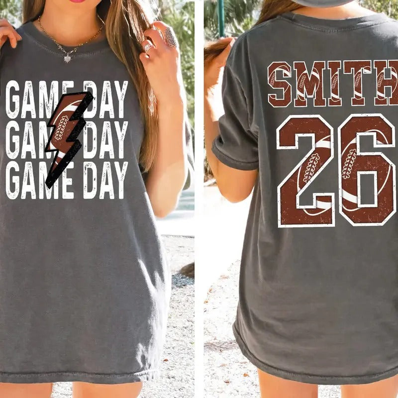Personalized Football Mom Shirt, Custom Game Day Mom Football Tee, Child Name & Number Football Game Season Shirt,...