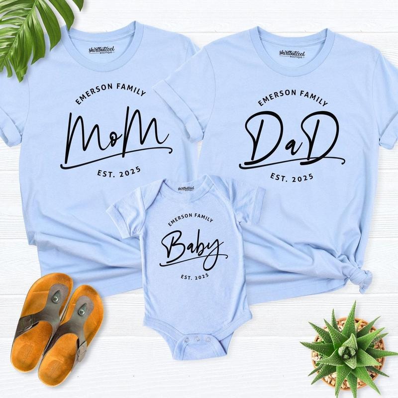 Personalized Mom Dad Baby Family Matching Shirts, Custom Family Name Shirt, Baby Shower Tees, Baby Announcement Family...