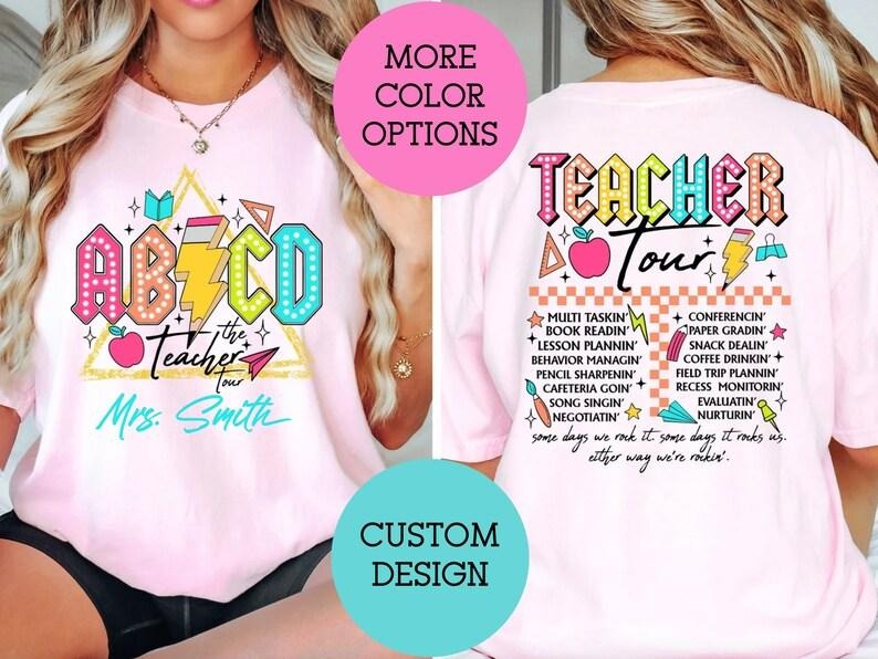 Personalized Retro Teacher Shirt, ABCD Teacher Tour Shirt, Back To School Shirt for Teacher, Custom Kindergarten Teacher...