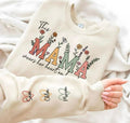 Personalized This Mama Wears Her Heart On Sleeve Sweatshirt, Custom Names Mothers Day Gift, Grandma Floral Shirt, Auntie...