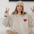 Personalized Valentines Sweatshirt for Women with Initial on Sleeve - Fabric, Cotton T-Shirts, Hoodie | ZylaModa.com