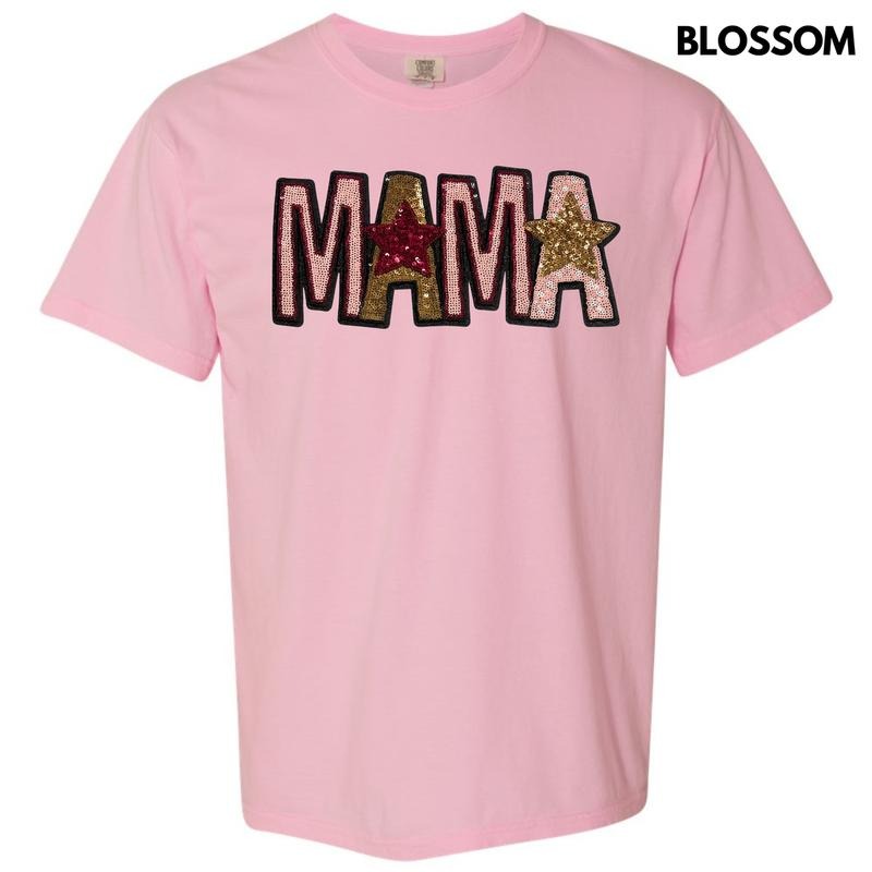 Pink & Gold Mama Sequin Patch Comfort Colors T-Shirt Hoodie, Sweatshirt | ZylaModa.com