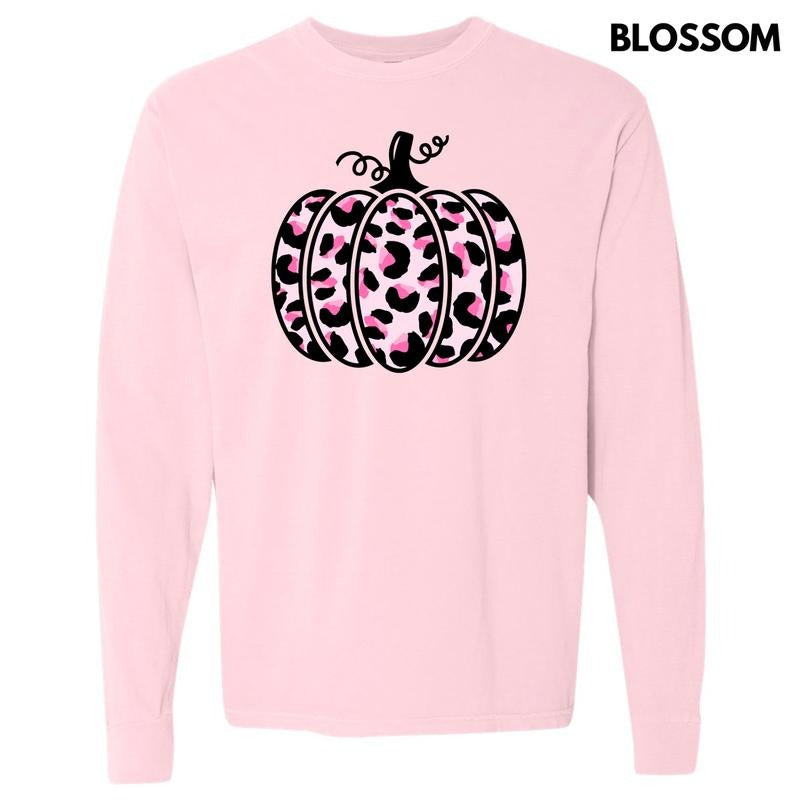 Pink Cheetah Pumpkin Long Sleeve Comfort Colors T-Shirt 'NLB' Hoodie, Sweatshirt | ZylaModa.com