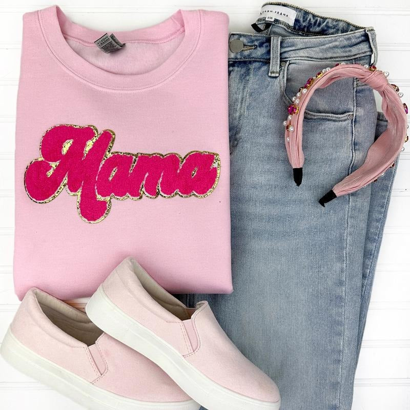 Pink Chenille Mama Patch Sweatshirt T-Shirts, Hoodie | ZylaModa.com