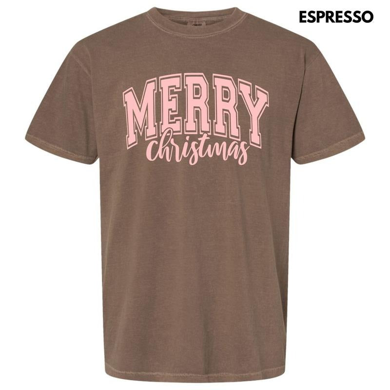 Pink Cursive Varsity Merry Christmas Comfort Colors T-Shirt 'NLB' Hoodie, Sweatshirt | ZylaModa.com