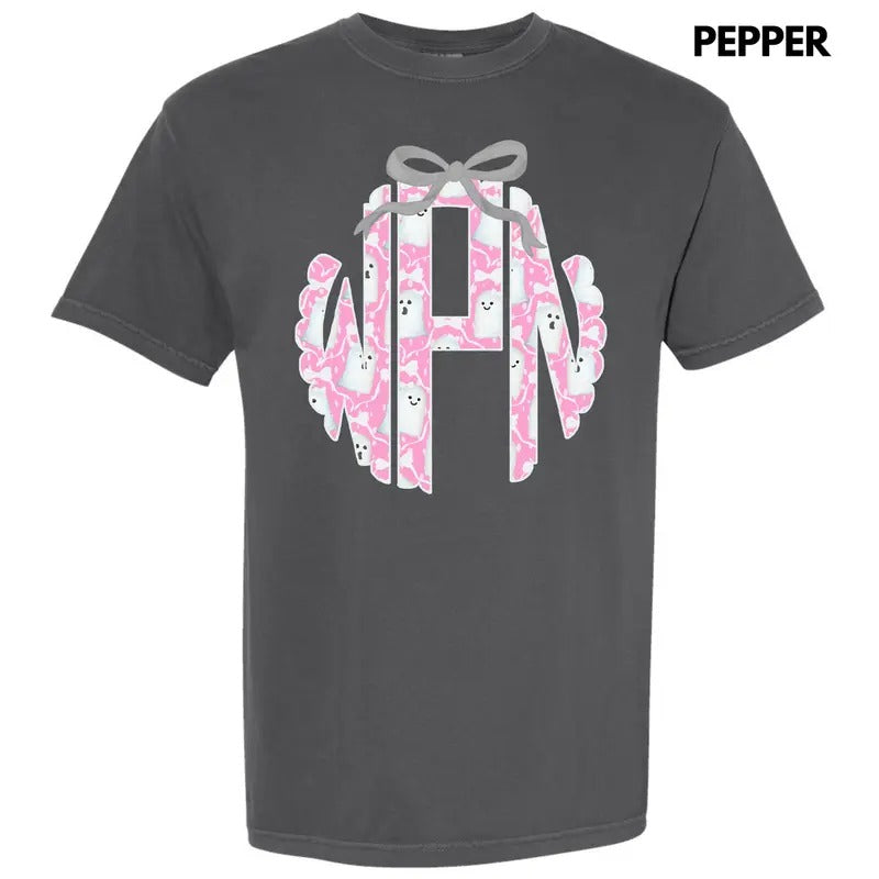 Pink Ghost Monogram Comfort Colors T-Shirt 'NLB' Hoodie, Sweatshirt | ZylaModa.com