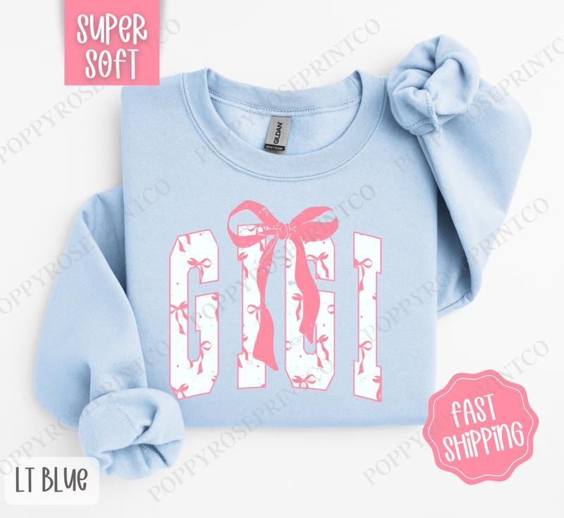 Pink GiGi Bow Sweatshirt, Women's Crewneck, Cute Women's Sweater T-Shirts, Hoodie | ZylaModa.com