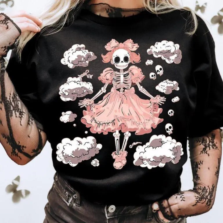 Pink Halloween Cute Skeleton T-Shirt, For Men, For Women, Casual, Classic Fashion Cotton Underwear Shirt Womenswear And...