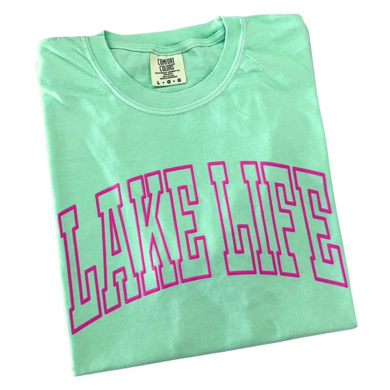 Pink Lake Life Puff Letter Comfort Colors T-Shirt Hoodie, Sweatshirt | ZylaModa.com
