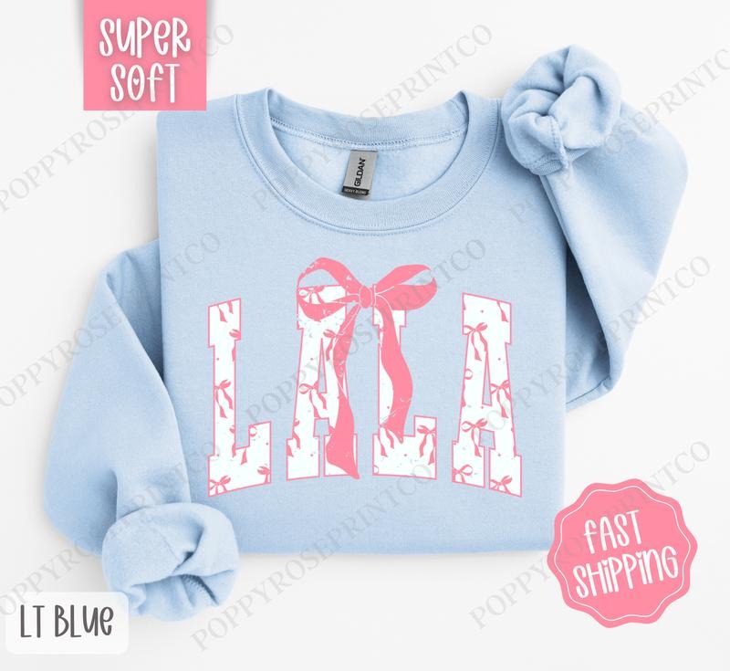 Pink Lala Bow Sweatshirt, Women's Crewneck, Cute Women's Sweater T-Shirts, Hoodie | ZylaModa.com