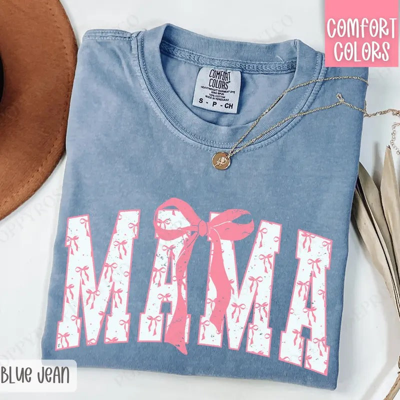 Pink Mama Bow Shirt Comfort Colors, Women's Tee, Cute Women's Tshirt Hoodie, Sweatshirt | ZylaModa.com