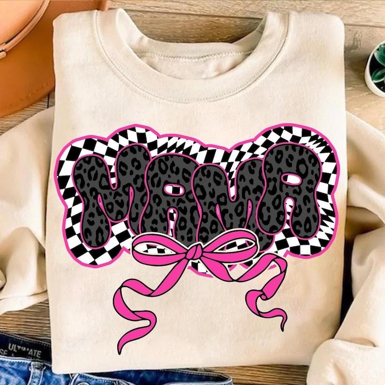 Pink Mama Coquette Bow , Mama Checkered , Mama Varsity  Leopard Sweatshirt T-Shirts, Hoodie | ZylaModa.com