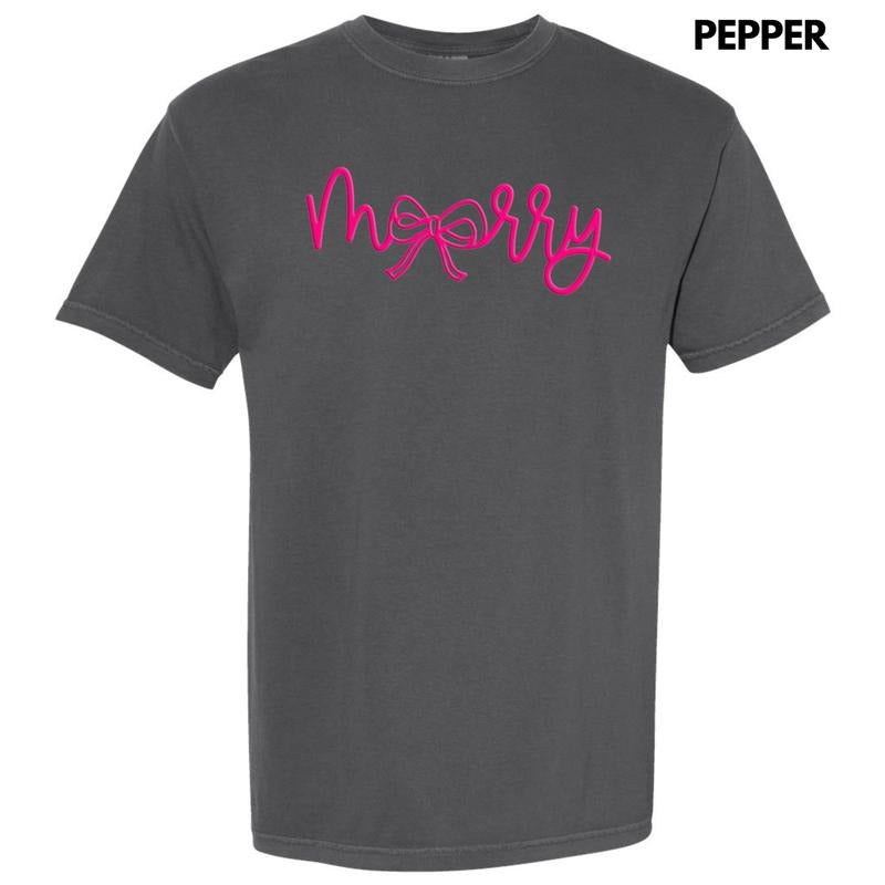 Pink Merry Bow PUFF Comfort Colors T-Shirt Hoodie, Sweatshirt | ZylaModa.com