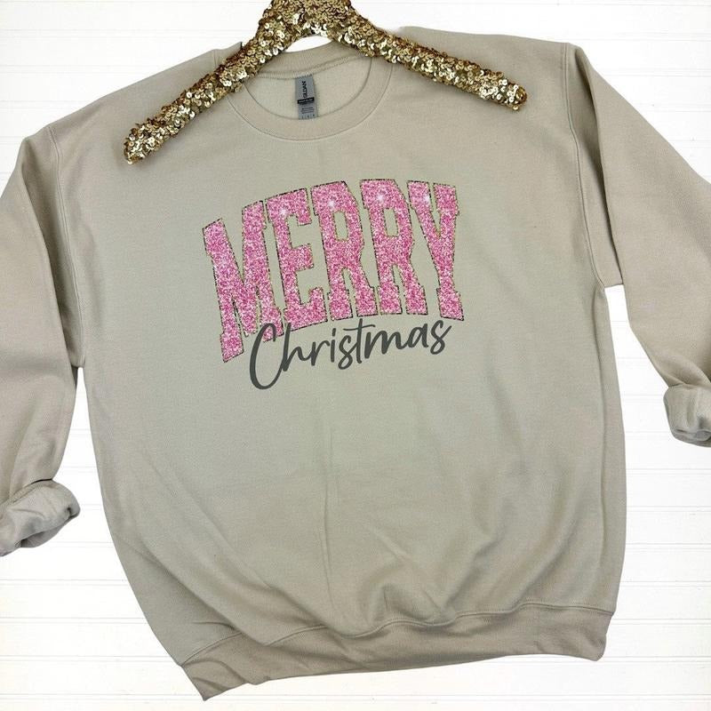 Pink Merry Christmas Gildan Sweatshirt T-Shirts, Hoodie | ZylaModa.com