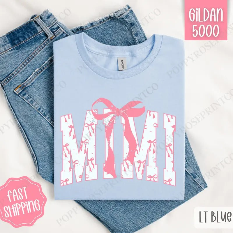 Pink Mimi Bow Shirt Gildan, Women's Tee, Cute Women's Tshirt Plus Sizes Hoodie, Sweatshirt | ZylaModa.com