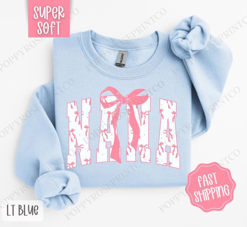 Pink Nana Bow Sweatshirt, Women's Crewneck, Cute Women's Sweater T-Shirts, Hoodie | ZylaModa.com