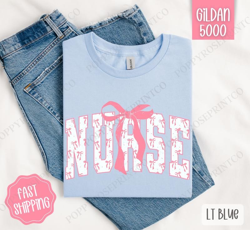 Pink Nurse Bow Shirt Gildan, Women's Tee, Cute Women's Tshirt Plus Sizes Hoodie, Sweatshirt | ZylaModa.com