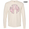 Pink Ribbons & Bows Monogram Long Sleeve Comfort Colors T-Shirt 'NLB' Hoodie, Sweatshirt | ZylaModa.com