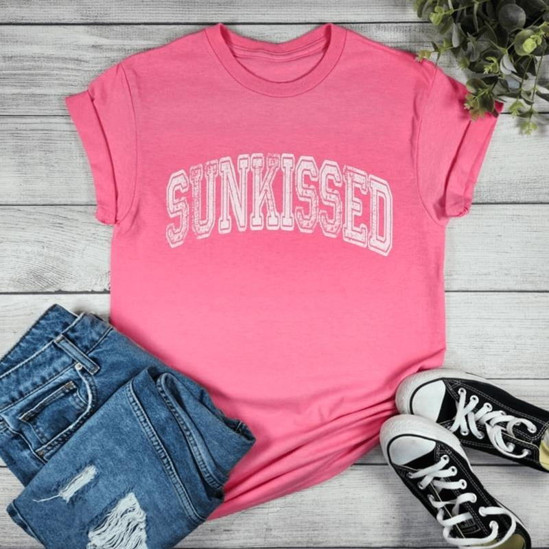 Pink Sunkissed with White Letters Graphic T-shirt Hoodie, Sweatshirt | ZylaModa.com