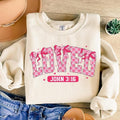 Pink Valentine Hearts Sweatshirt Christian Valentine , Loved John 316 , Retro Valentine , Bible Verse , Checkered Varsity...