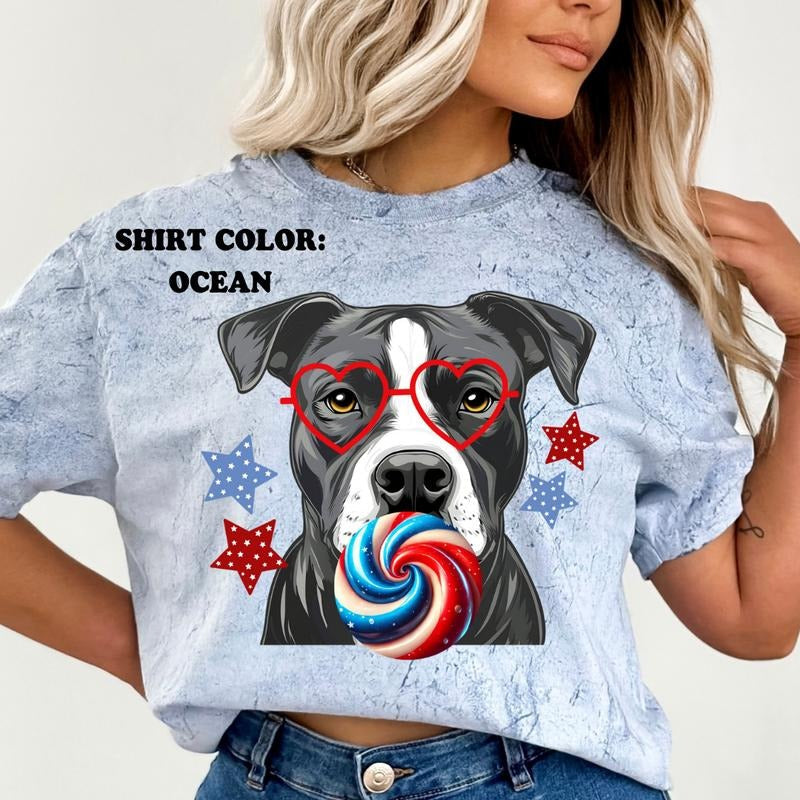 Pitbull July 4th Dog Shirt ~ Unisex Apparel Relaxed Fit Printed In The USA Clothing Womenswear Casual Comfort Cotton Top...