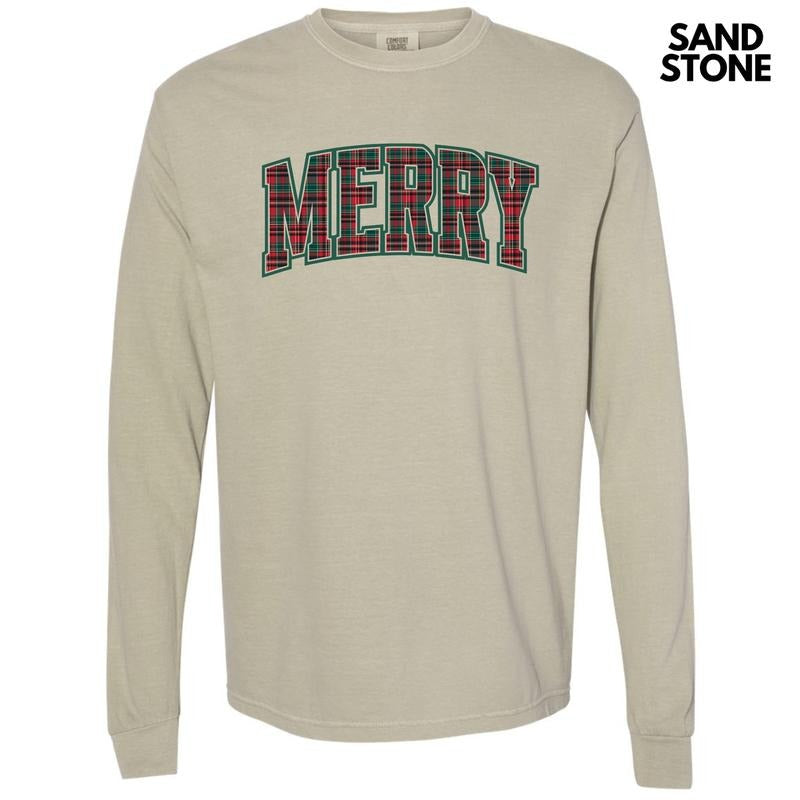 Plaid Merry Varsity Long Sleeve Comfort Colors T-Shirt 'NLB' Hoodie, Sweatshirt | ZylaModa.com