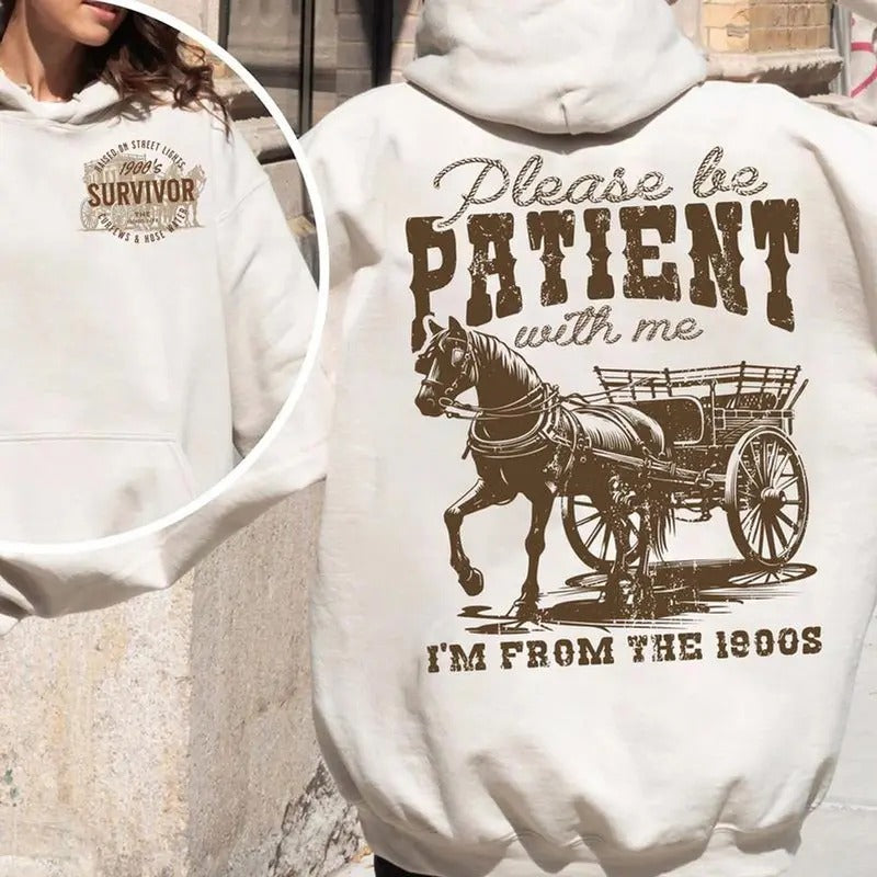 Please Be Patient With Me, Funny Hoodie Casual Street Style Fleece Fabric Pullover Hooded Sweatshirt Tops Trendy for...