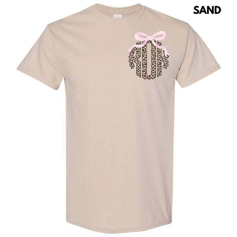 Pocket Size - Pink Bow Cheetah Monogram Gildan Short Sleeve T-Shirt 'NLB' Hoodie, Sweatshirt | ZylaModa.com