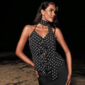 Polka Dots Halter Top Ruffle Backless Going Out Top with Scarf T-Shirts, Hoodie, Sweatshirt | ZylaModa.com