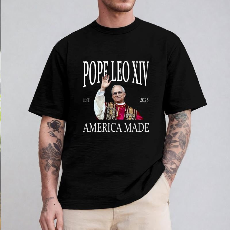 Pope Leo XIV First American Pope Shirt Casual Style Crew Neck Short Sleeve T-Shirt Tops Trendy for Unisex, Perfect Gift...