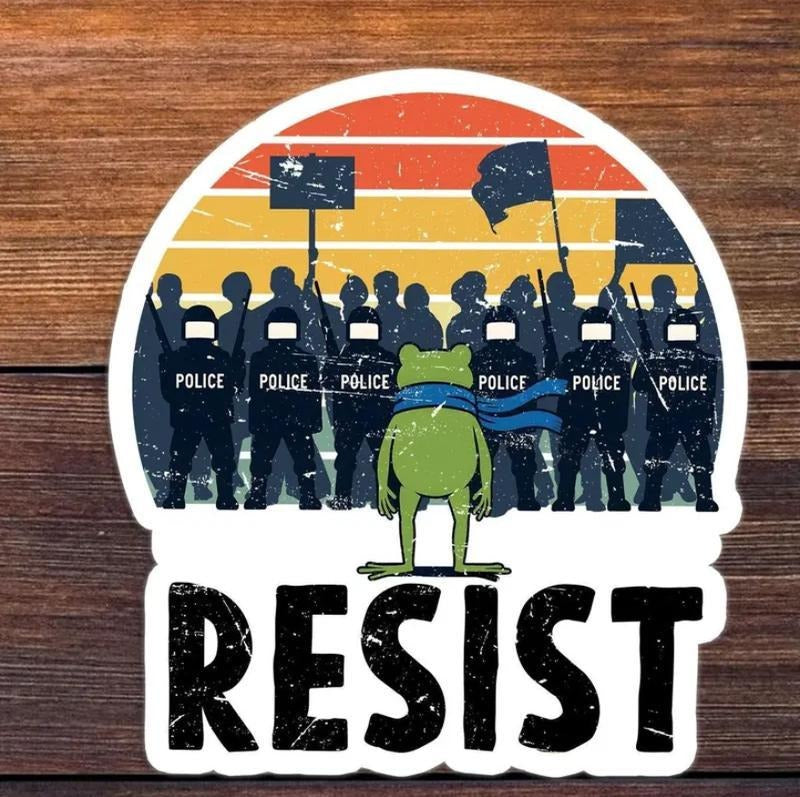 Portland Frog Protester Sticker, Green Frog Sticker, Pro Immigrant Sticker, Funny Meme Frog Resistance Gift, Laptop Water...