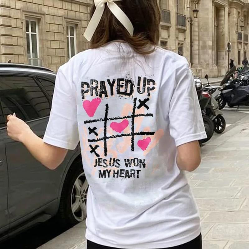 Prayed Up Jesus Won My Heart Shirt Cotton Casual Street Style Crew Neck Short Sleeve T-Shirt Trendy Top for Women for...