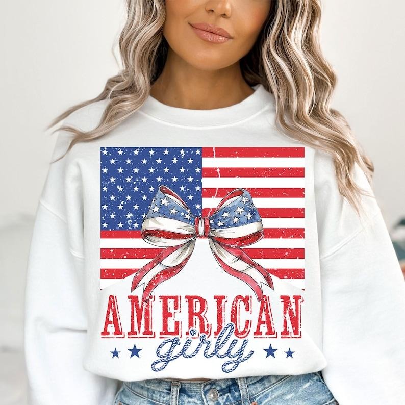 Premium  American Girly , Coquette 4th Of July , 4th Of July , American Flag Sweatshirt T-Shirts, Hoodie | ZylaModa.com