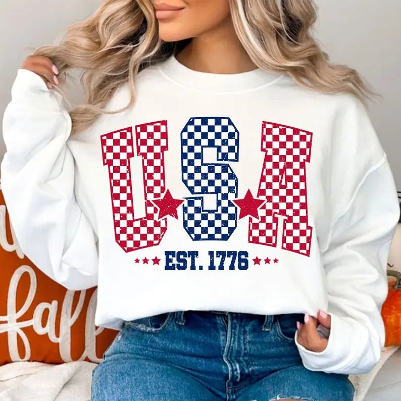 Premium  Checkered USA, 4th of July , Fourth Of July Sweatshirt T-Shirts, Hoodie | ZylaModa.com