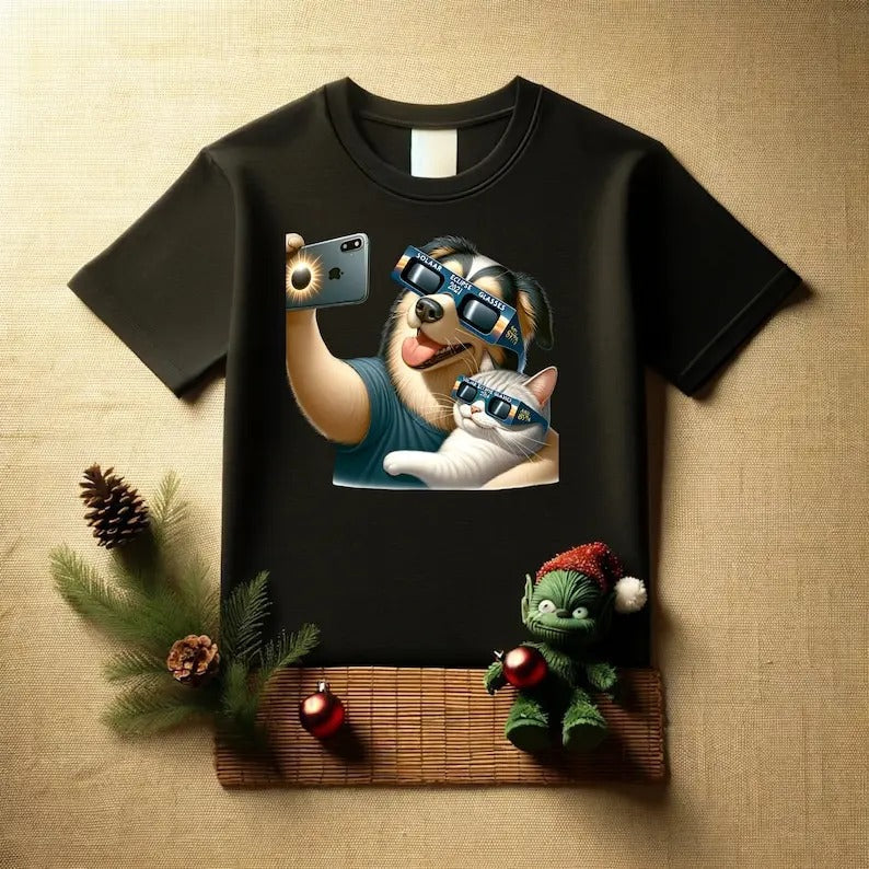 Premium  Dog and  cat friend Solar eclipse 2024,T-shirt Hoodie, Sweatshirt | ZylaModa.com