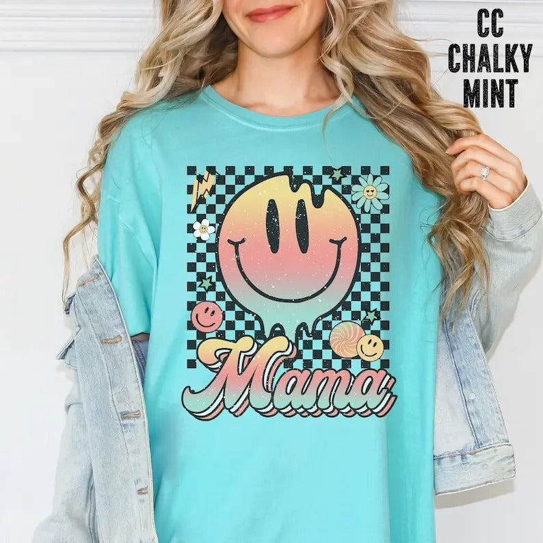 Premium  MAMA Shirt, Mother's Day Gift, New Mom Shirt, Motherhood Shirt, Hot Mess Mama Shirt, Boho Mama Shirt, Smiley...